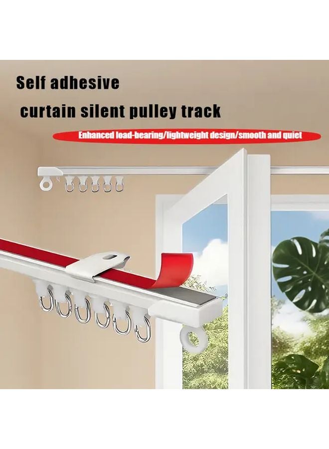 White Ceiling Wall Curtain Track System 300cm No Drill Adhesive Rod - Image 3